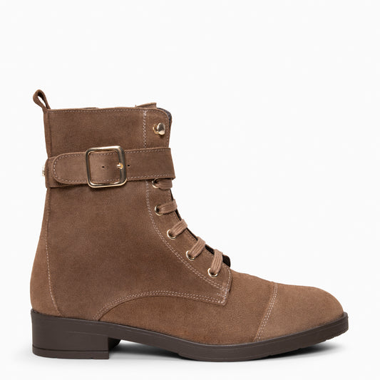BELFAST – Botines con cordones de piel TAUPE