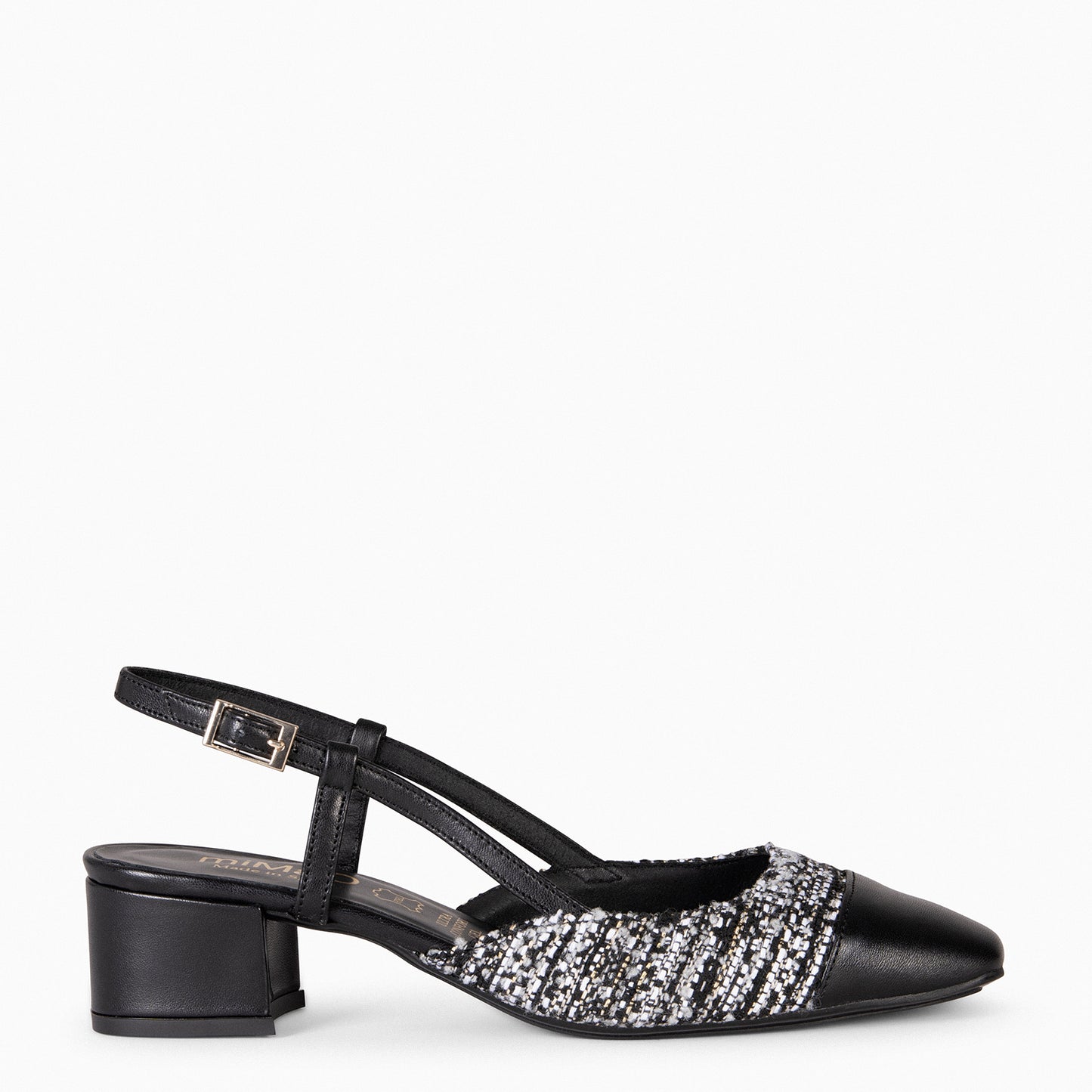 AUDREY - Manoletinas destalonadas Bicolor con tacón  TWEED NEGRO