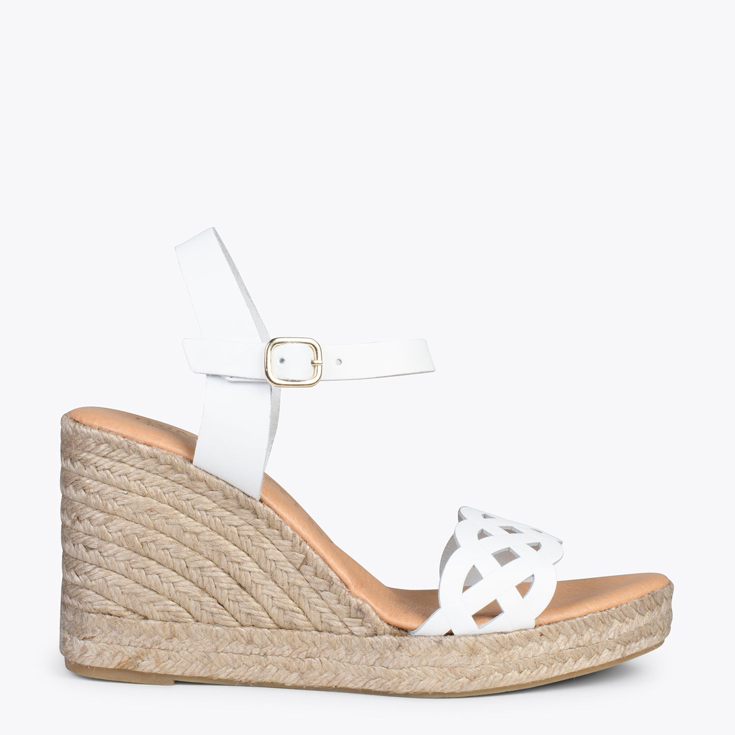 OASIS – Wedges en sparte grillé avec galon BLANC 