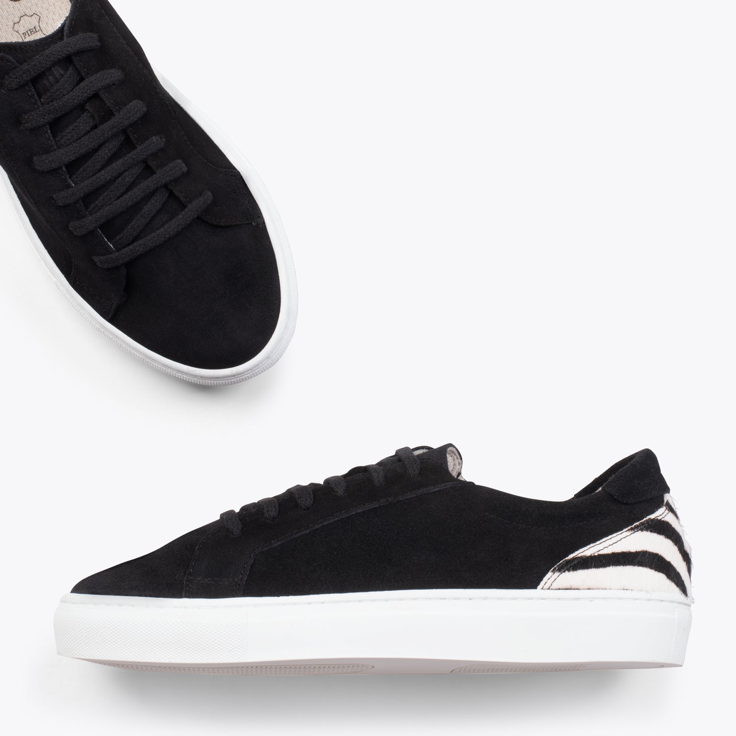 ENJOY – Sneakers de piel de serraje negro y CEBRA