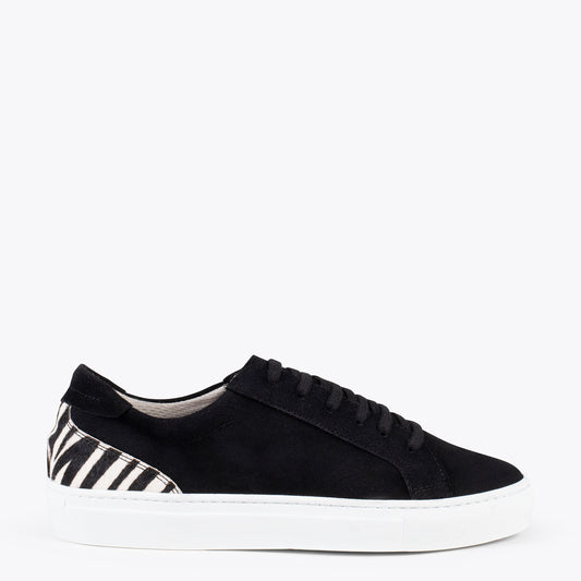 ENJOY – Baskets en daim et cuir ZEBRA noires 