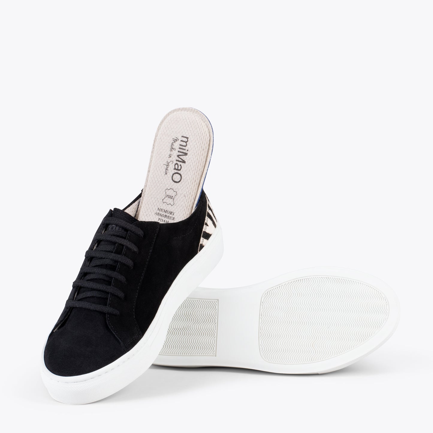 ENJOY – Sneakers de piel de serraje negro y CEBRA