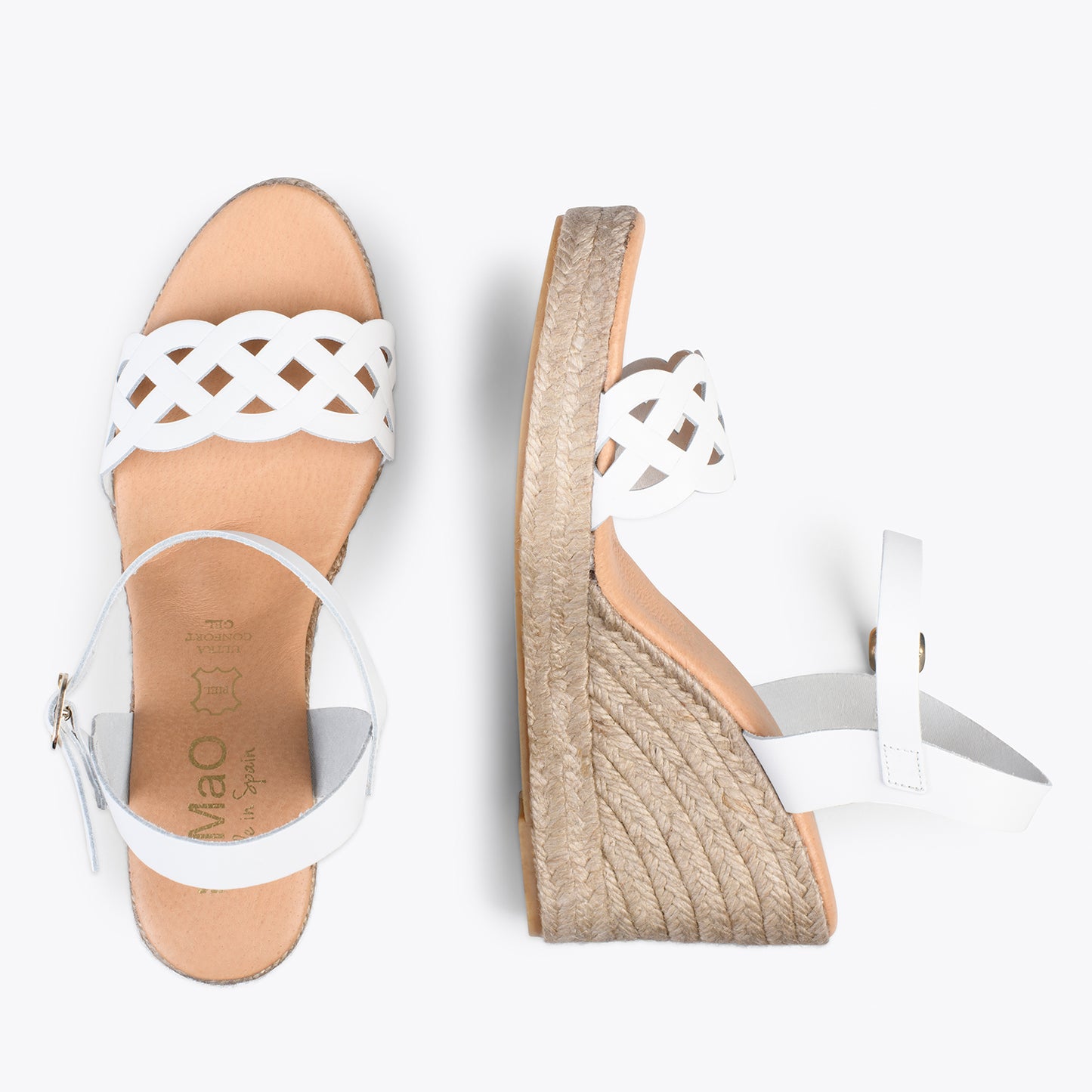 OASIS – Wedges en sparte grillé avec galon BLANC 