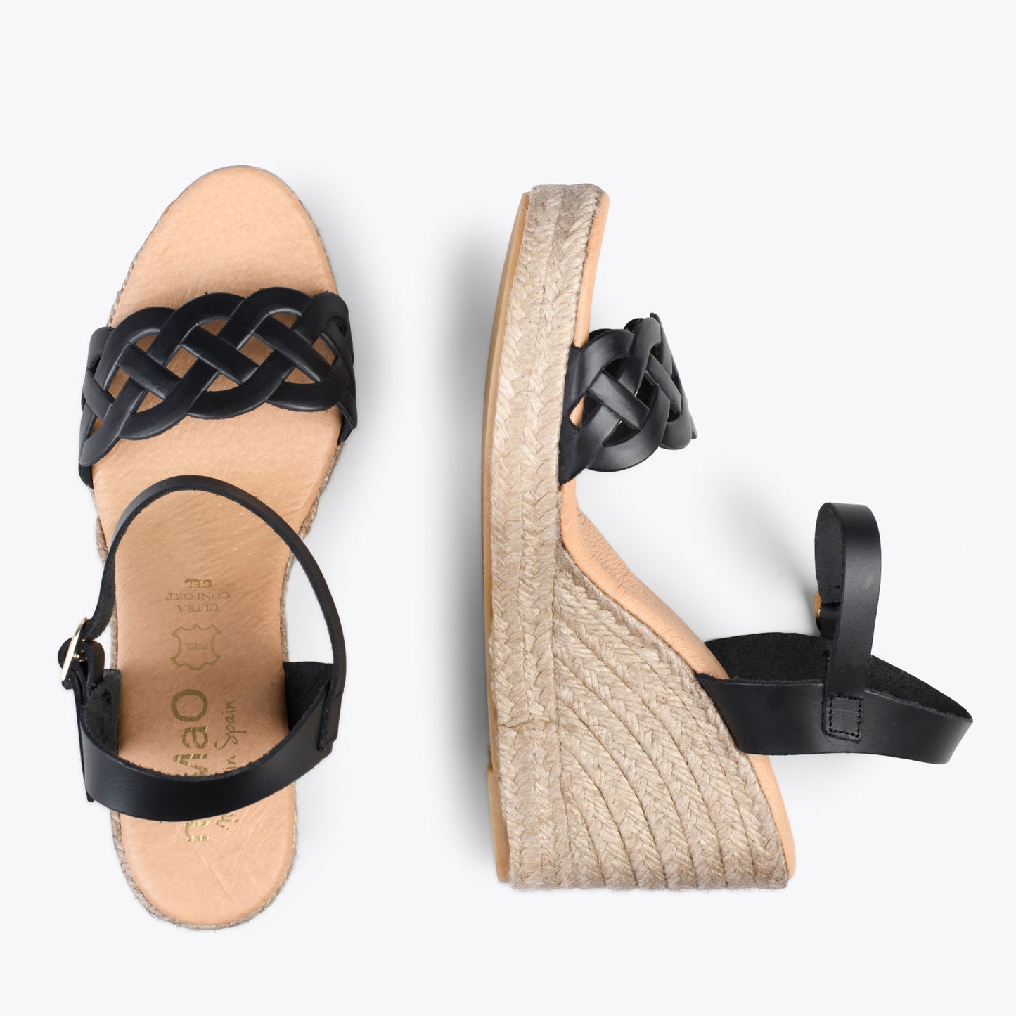 OASIS – Wedges en sparte grillé avec galon NOIR 