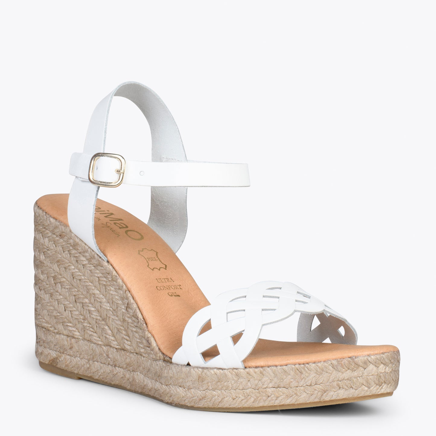 OASIS – Wedges en sparte grillé avec galon BLANC 