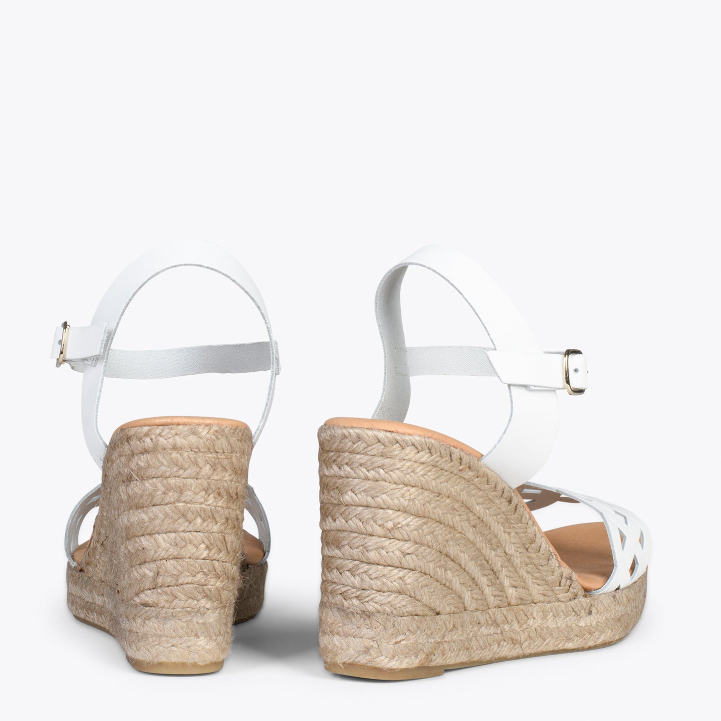 OASIS – Wedges en sparte grillé avec galon BLANC 