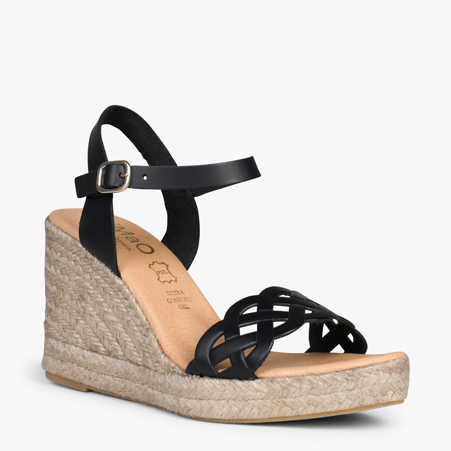 OASIS – Wedges en sparte grillé avec galon NOIR 