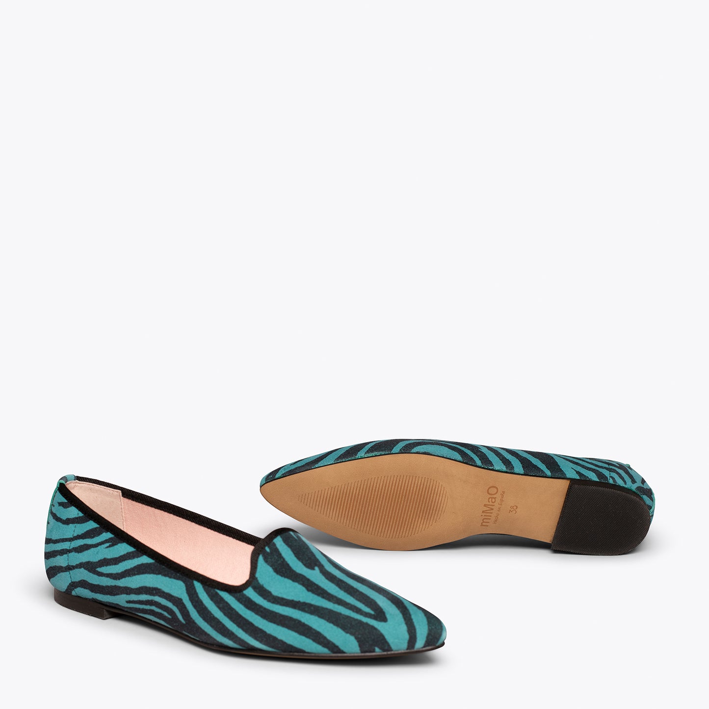 SLIPPER Chaussures plates imprimé animalier zèbre TURQUOISE 