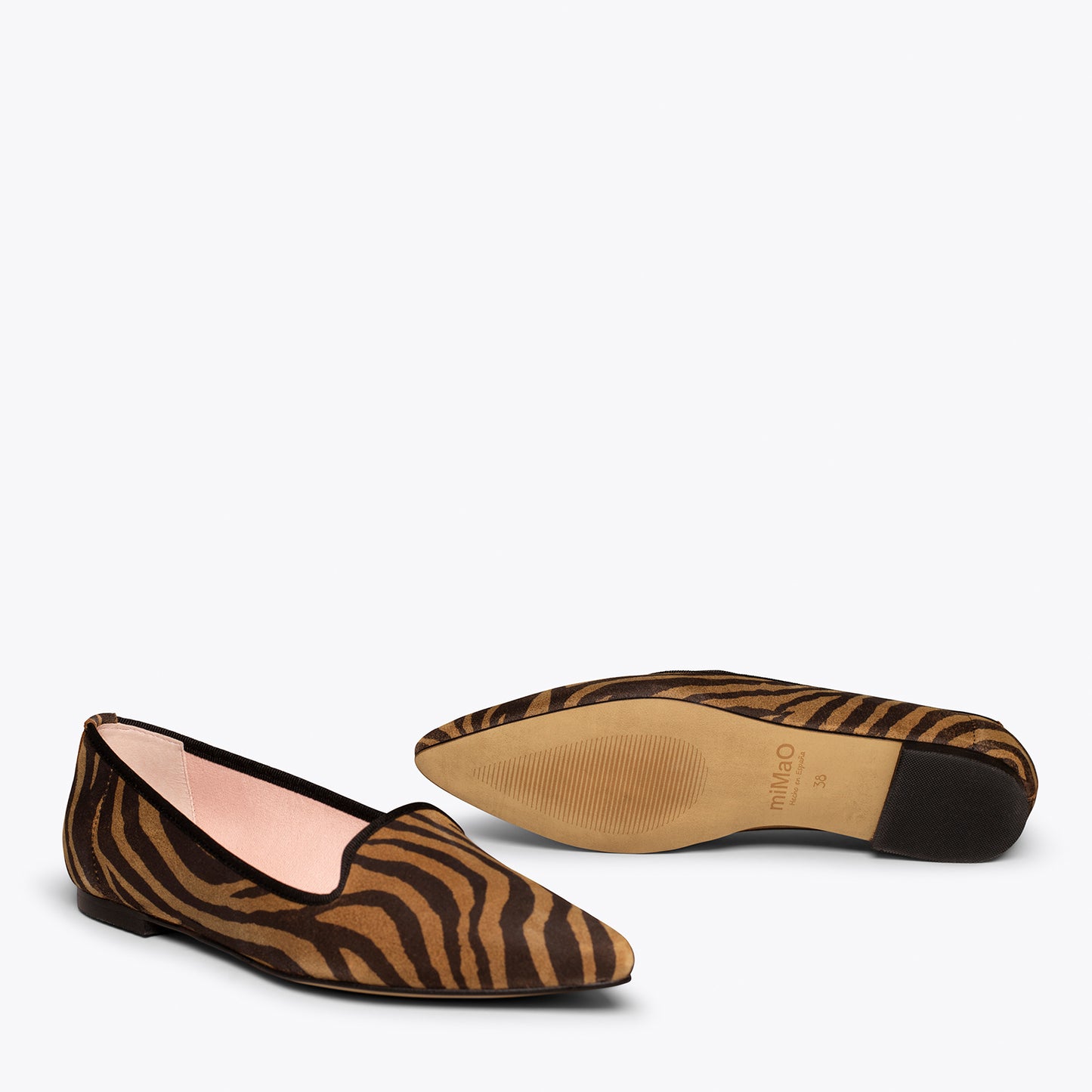 SLIPPER Chaussures plates imprimé animalier zèbre CAMEL 