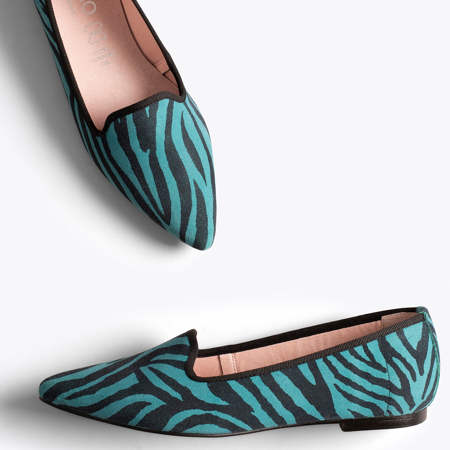 SLIPPER Chaussures plates imprimé animalier zèbre TURQUOISE 