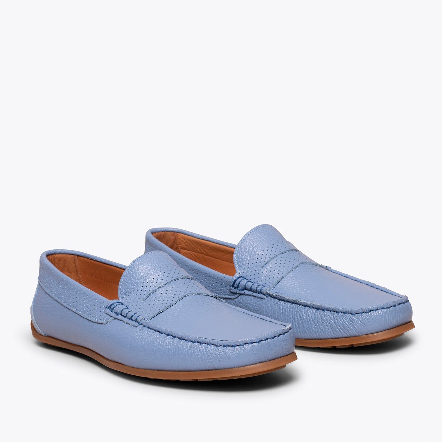 MOCASSIN Chaussures décontractées en cuir pour hommes BLEU CLAIR 