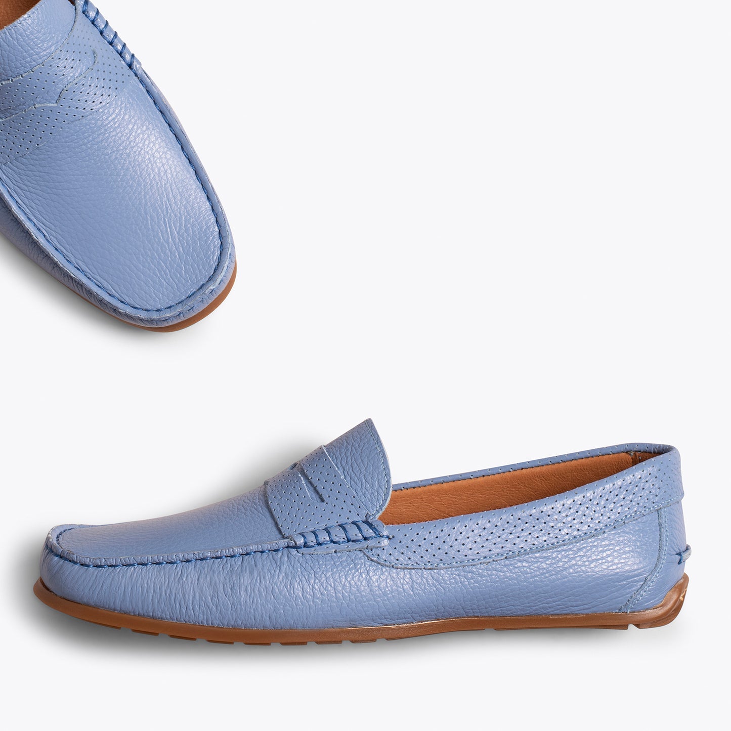 MOCASSIN Chaussures décontractées en cuir pour hommes BLEU CLAIR 