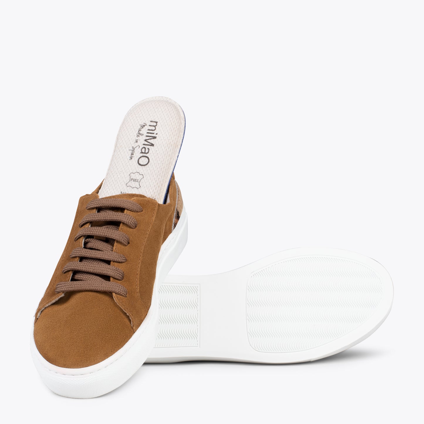 ENJOY – Sneakers de piel de serraje camel y LEOPARDO