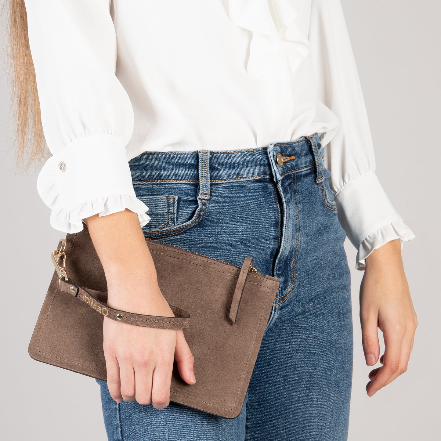 URBAN - Bolso de piel tipo clutch TAUPE