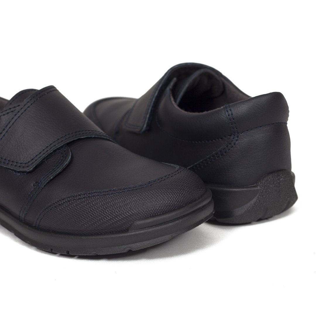 Chaussures d'école classiques pour enfants avec velcro en cuir bleu marine 