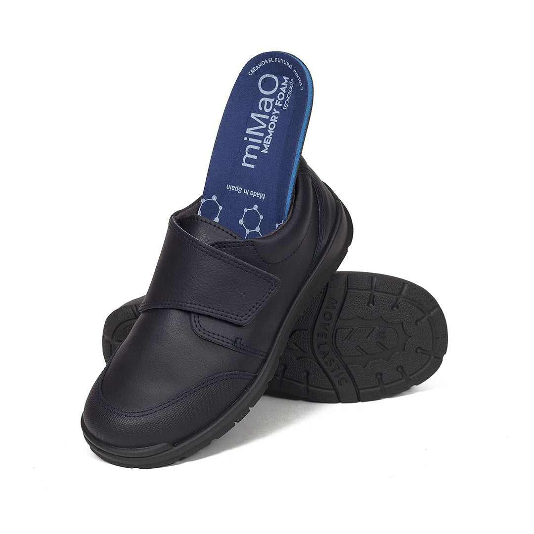 Chaussures d'école classiques pour enfants avec velcro en cuir bleu marine 