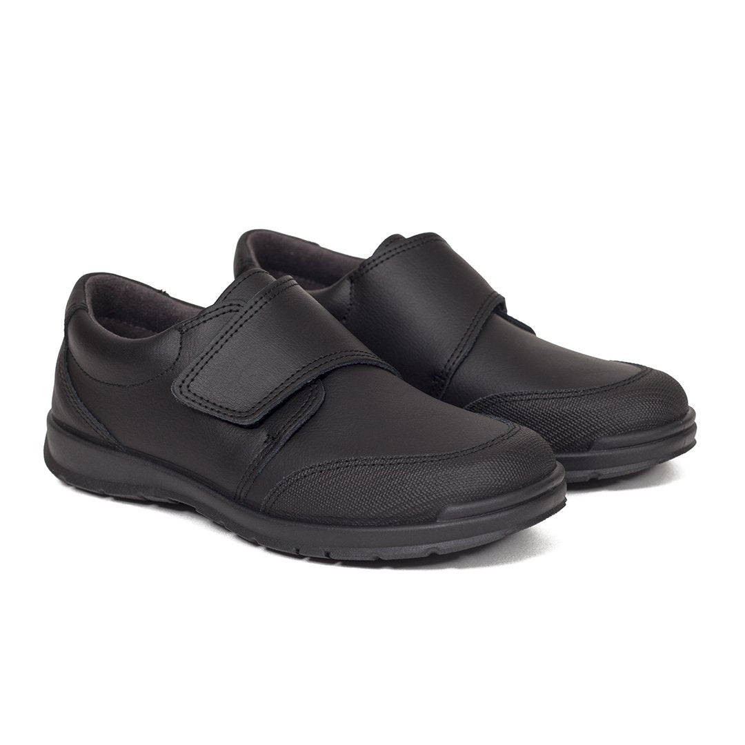 Chaussures d'école classiques pour enfants avec velcro en cuir noir 