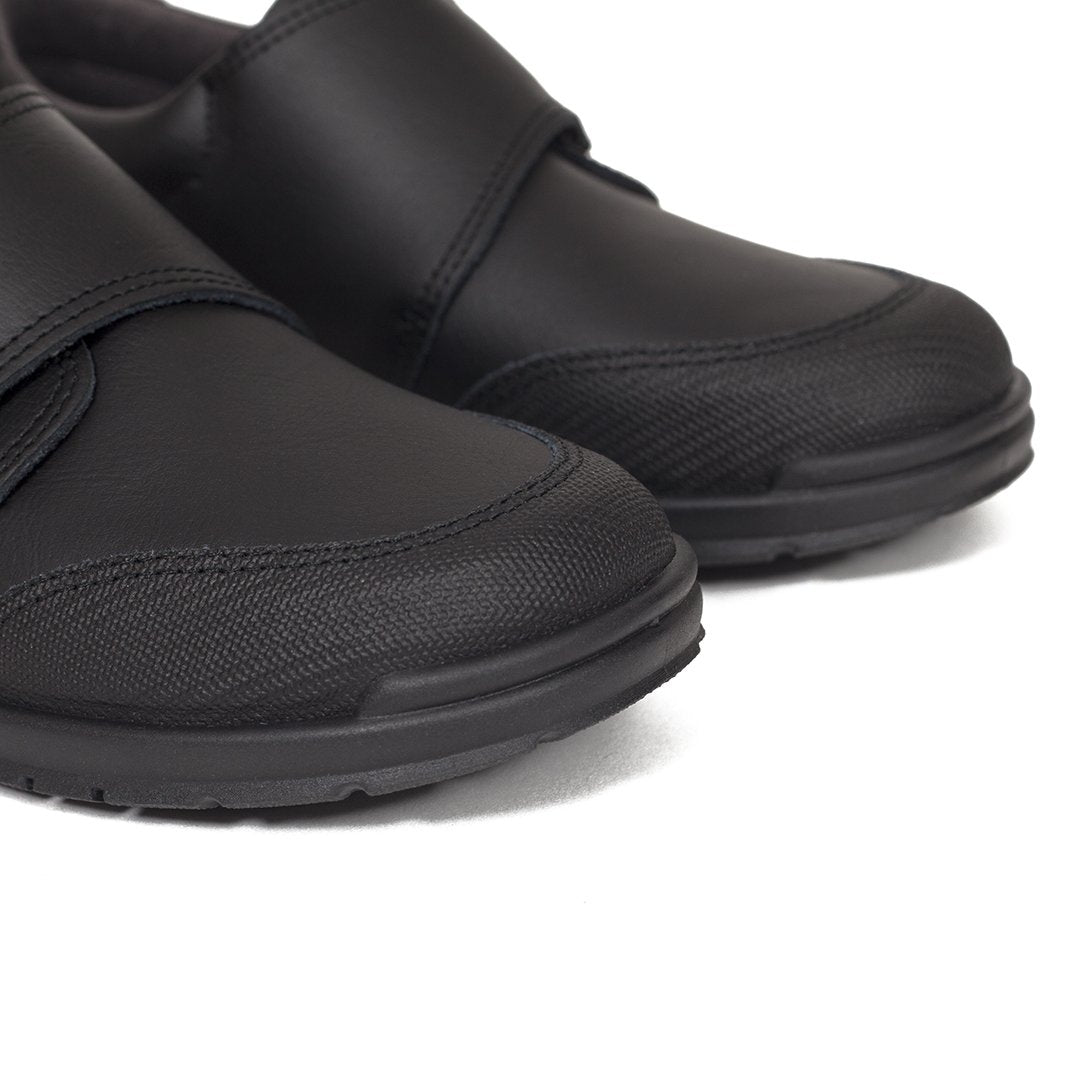 Chaussures d'école classiques pour enfants avec velcro en cuir noir 