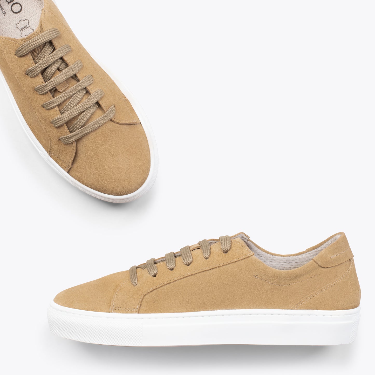 ENJOY – Sneakers de piel de serraje BEIGE