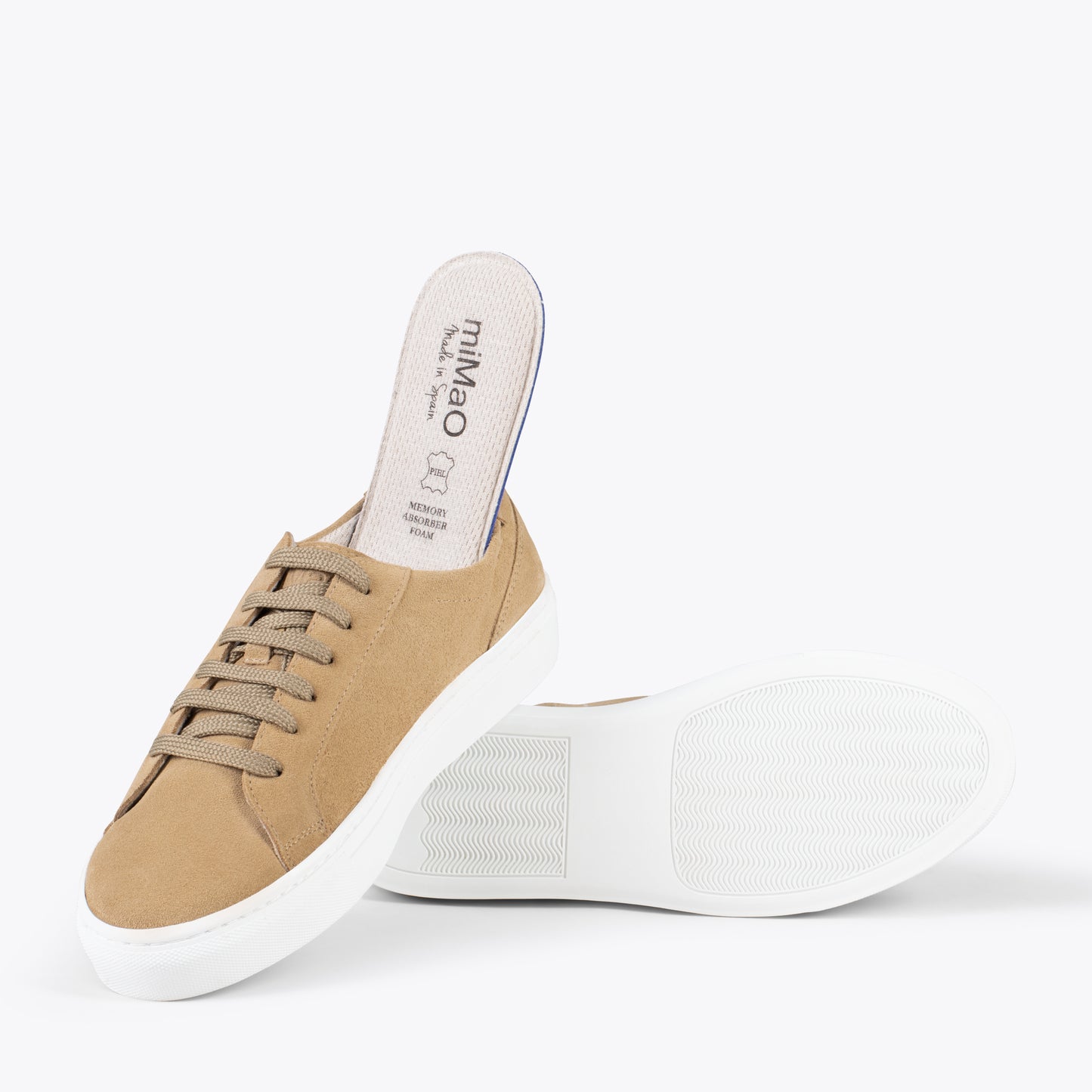 ENJOY – Sneakers de piel de serraje BEIGE