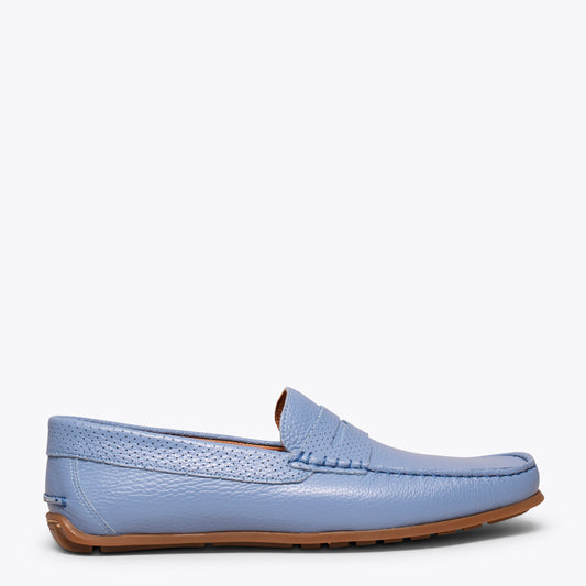 MOCCASIN Calçado casual masculino de couro AZUL CLARO 