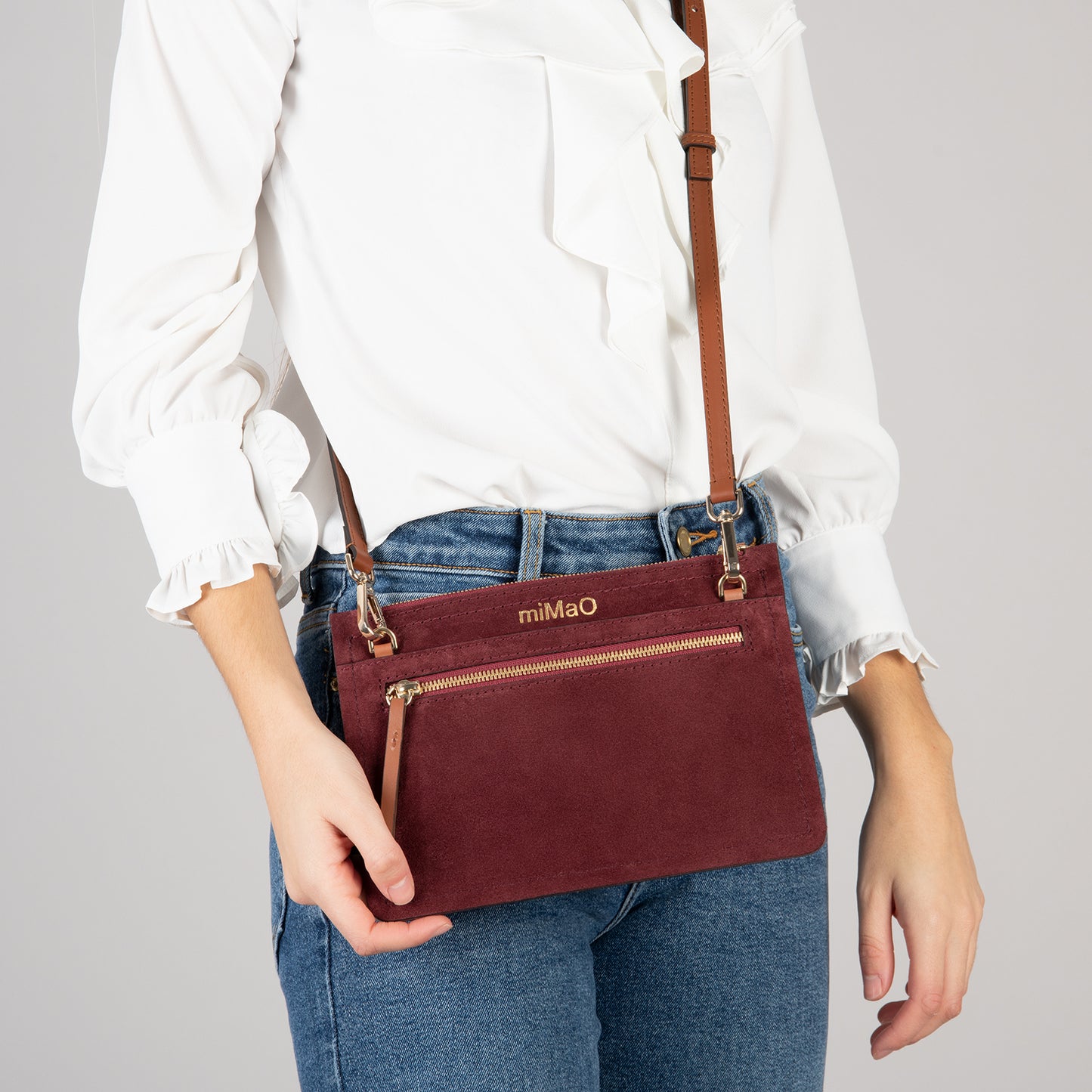 CLASSIC - Bolsa crossbody com zíper duplo BORGONHA 